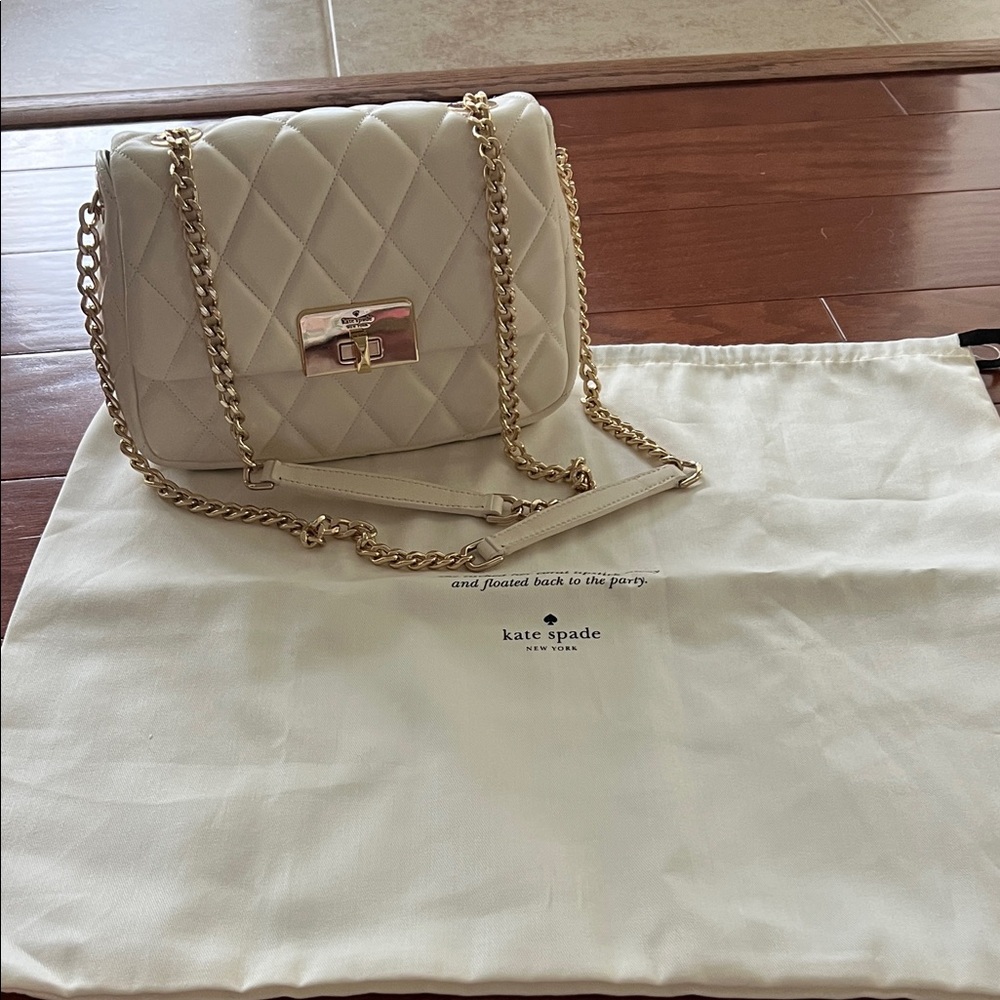 Kate Spade Cream Quilted Shoulder Bag with Gold Chain